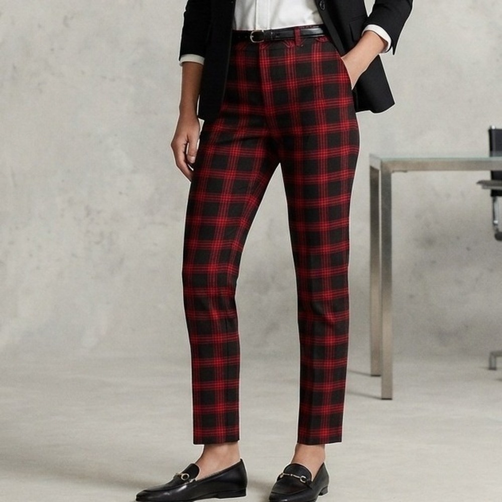 J. Jill Pants 20 Plaid Bi-Stretch Trousers Red Black stretch office preppy